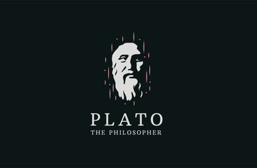 Ancient greek plato the philosopher head logo icon design template flat vector - obrazy, fototapety, plakaty