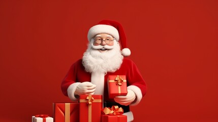Santa Claus Delivery Christmas Gift Boxes Background, Xmas Happy New Year. Generative Ai