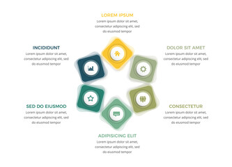 Circle diagram with six elements with place for icons and text, business infographic template, vector eps10 illustration