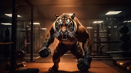 Fototapeta na wymiar A ferocious tiger training in a ring, showcasing its 