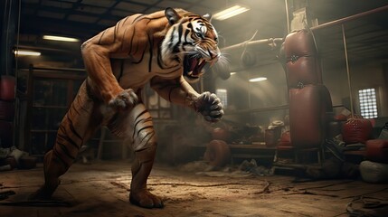 Fototapeta na wymiar A ferocious tiger training in a ring, showcasing its 