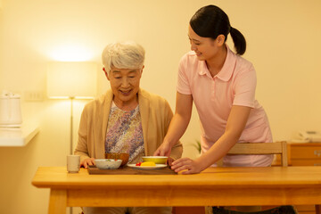 シニア女性と介護士