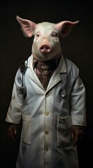 An intelligent pig dressed up as a medical doctor, ready to "attend" to patients. Generative AI