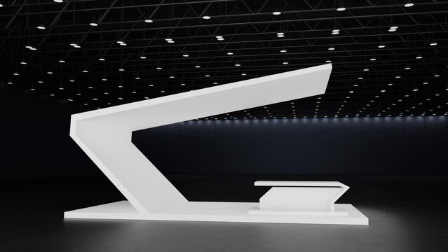 White mockup template design booth system exhibition stand display for event trade fair show in exhibition hall center, convention hall, 3D rendering. 4K UHD