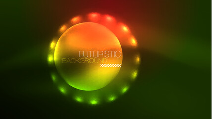 Neon glowing circles, magic energy space light concept, abstract background wallpaper design