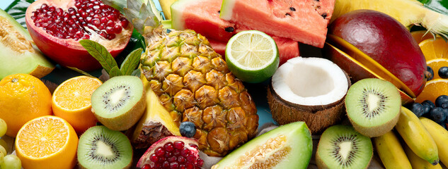 Assortment of exotic fruits.