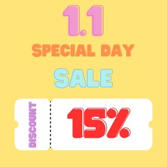 Special day 1.1 discount from special shop on the yellow background illustration