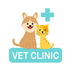 Veterinary clinic logo in flat design on white background. Pet care center.