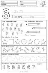 Fun learning number 3 black white