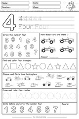 Fun learning number 4 black white