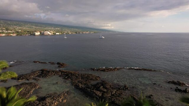 Skimming over Palm Trees and tide pools on Big Island, Hawaii  - Hilo
