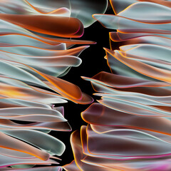 3D rendering arts inspired by neural impulses and jellyfish. soft lines. Glass layers. Abstract shapes in gradient light .