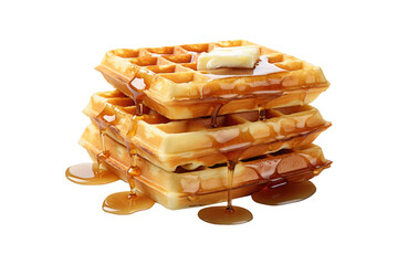 Waffle on top butter with caramel sauce on transparent background. Generative Ai