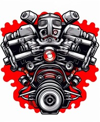 vector cartoon motor engine with smoke red