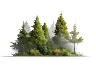 Green trees shrubs and meadow isolated on transparent
