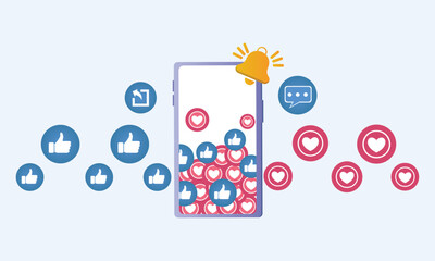 Grow Your Social Media Followers with Successful Marketing Strategies People bring likes and reactions to their social media profiles on their smartphones.on white background.Vector Design