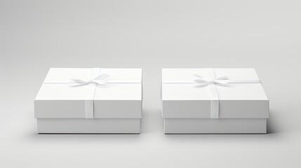 White opened and closed square folding gift box mock up on white background