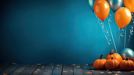 halloween background with pumpkins and balloons - obrazy, fototapety, plakaty