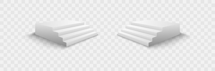 White stairs, 3d staircases. Set, Isolated on transparent background. Vector illustration