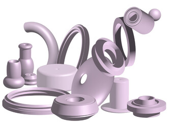 An abstract realistic vector illustration of pottery objects in Lemonade Pink tints and Rose Quartz shades on a white background