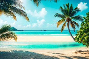 Plakat beach with palm trees generated by AI tool