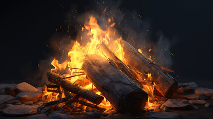 Realistic campfire burning eucalyptus wood