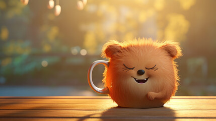 Furry cat mug basking in the sun