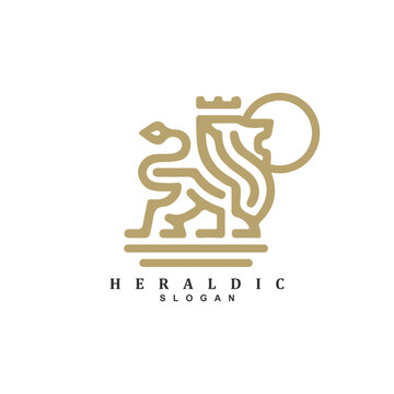 Premium luxury golden lion crest logo design. Linear royal lion king logo badge