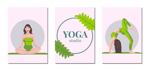 3 posters for Yoga studio. The lotus position. Meditation. Vector illustration