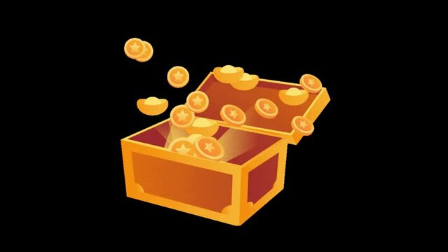 animated video of gold coins coming out of a crate