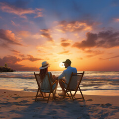 Fototapeta na wymiar Happy couple enjoy luxury sunset on the beach