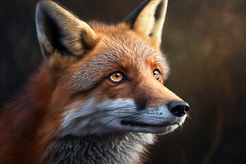 Fototapeta premium Red Fox - Vulpes vulpes, sitting up at attention. Red fox portrait. Generative AI.