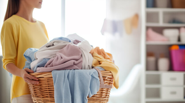 woman is doing laundry at home