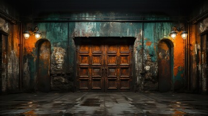 Fototapeta na wymiar cast iron door, entrance to an industrial warehous, generative AI