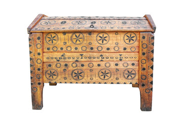 Old traditional wooden Ukrainian Carpatian chest