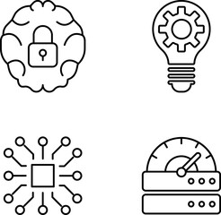 Artificial intelligence and Automated machine learning language. Cybersecurity computer vision, business, industrial vector image. Chat with AI, big data vector line icons set