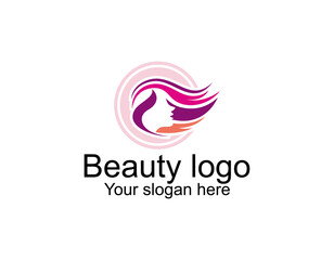 illustration of women long hair style icon, logo women face on white background, vector
