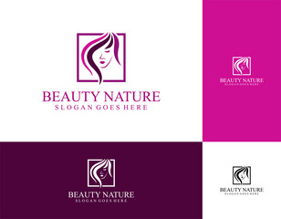 Feminine beauty logo set in purple, pink, black and gold