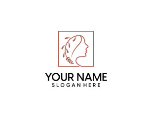 Beauty logo with woman inside circle style and business card design template, flower, logo, woman, Premium Vector