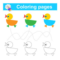 Educational game for children. Go through the maze and color the cartoon chick according to the pattern.