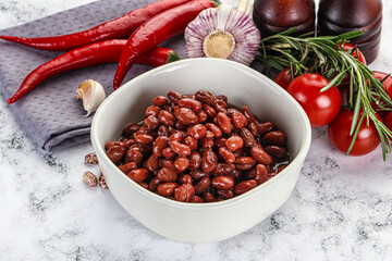 Red canned beans in the bowl