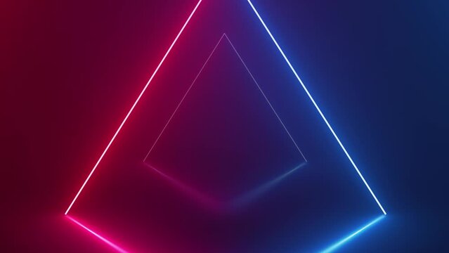 Sci Fi Futuristic Club Stage Neon Laser Tunnel Corridor Purple Blue Glowing Triangle Lights Glossy Surface Loop Animation