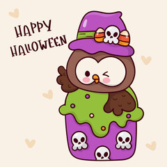 owl in halloween cupcake card