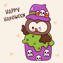 Naklejka premium owl in halloween cupcake card