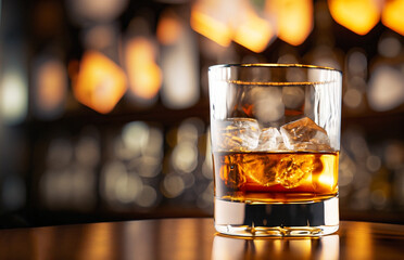 Highball whiskey glass at bar close up