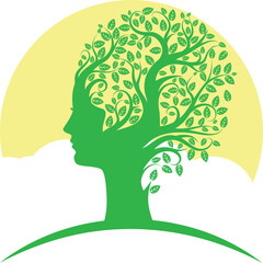 Green tree with female head silhouette