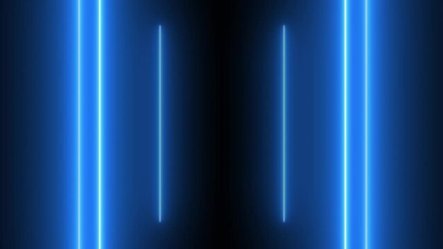 Sci Fi Futuristic Neon Electric Flashing Flickering Blue Glowing Lights Moving Tunnel Corridor On Glossy Surface Dark Background 3D Animation
