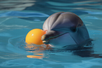 a dolphin playing ball in the water