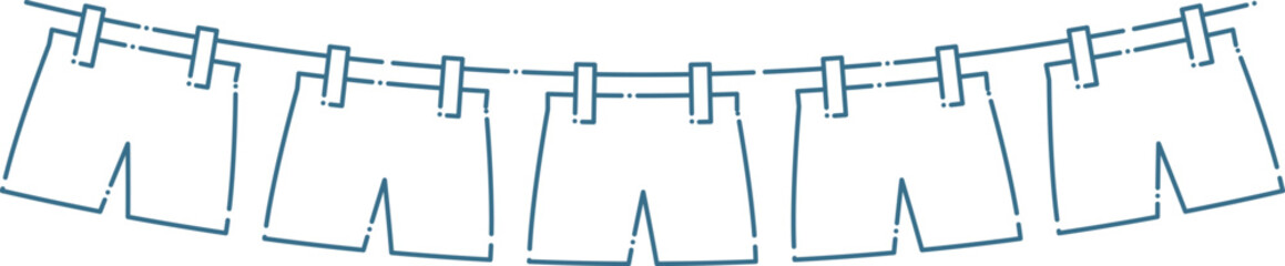 青い破線のシンプルな洗濯物のイラスト