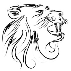Illustration of a lion head tribal. Perfect for tattoos, logos, icons, stickers and website elements with the theme of wild animals, zoos. 